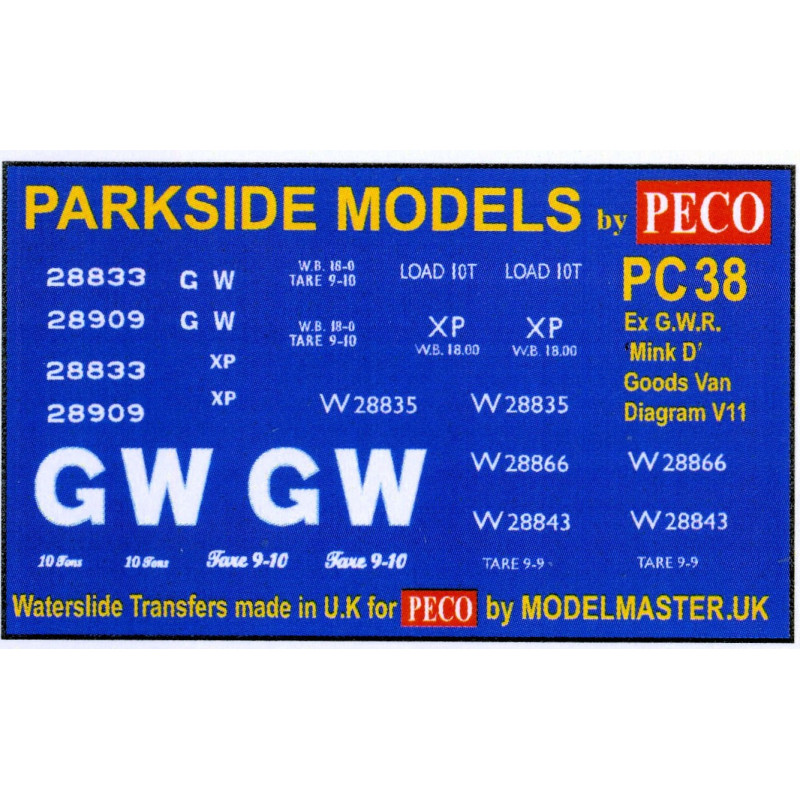 MMPC38  Transfers for ex G.W.R. 'Mink D' Goods Van