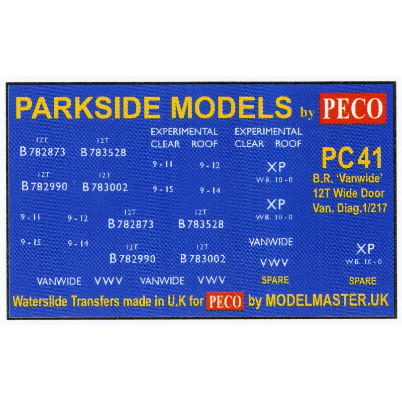MMPC41  Transfers for B.R. 12T 'Vanwide' Van