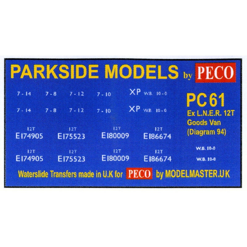 MMPC61  Transfers for ex L.N.E.R. 12T Goods Van