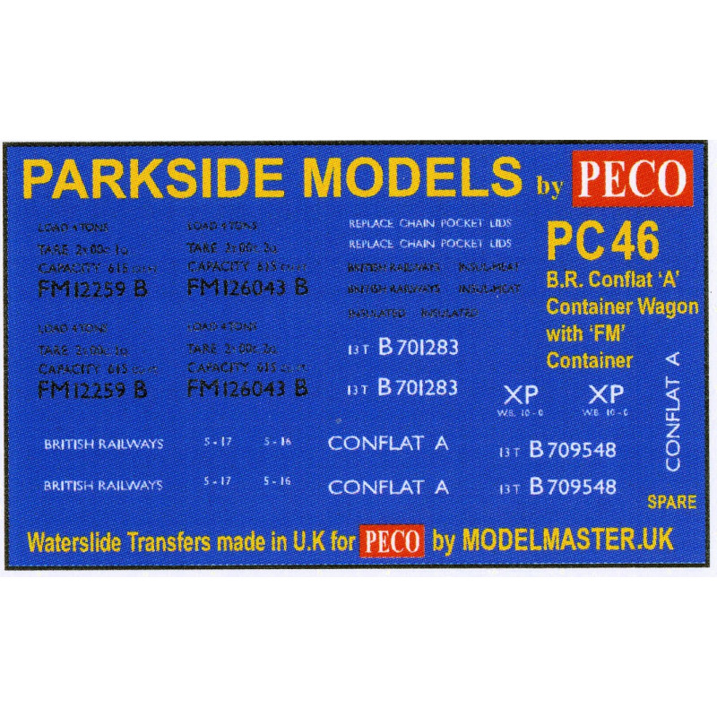 MMPC46  Transfers for B.R. Container Wagon 'Conflat A' and FM Container