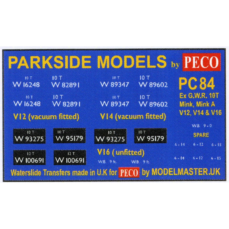 MMPC84  Transfers for ex G.W.R. 'Mink & Mink A' Goods Vans