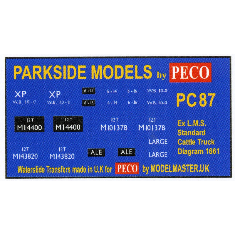 MMPC87  Transfers for ex L.M.S. 12T Cattle Truck