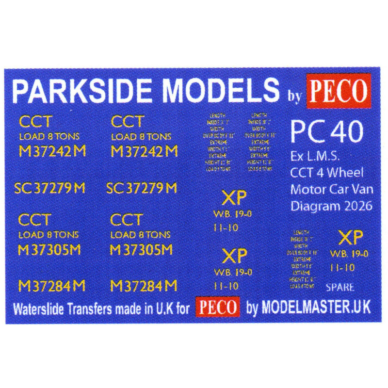 MMPC40  Transfers for ex L.M.S. C.C.T. Motor Car Van