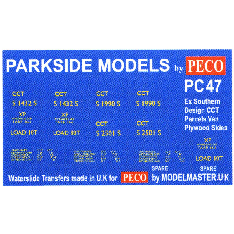 MMPC47  Transfers for ex S.R. 'CCT' Parcels Van, Plywood Sides