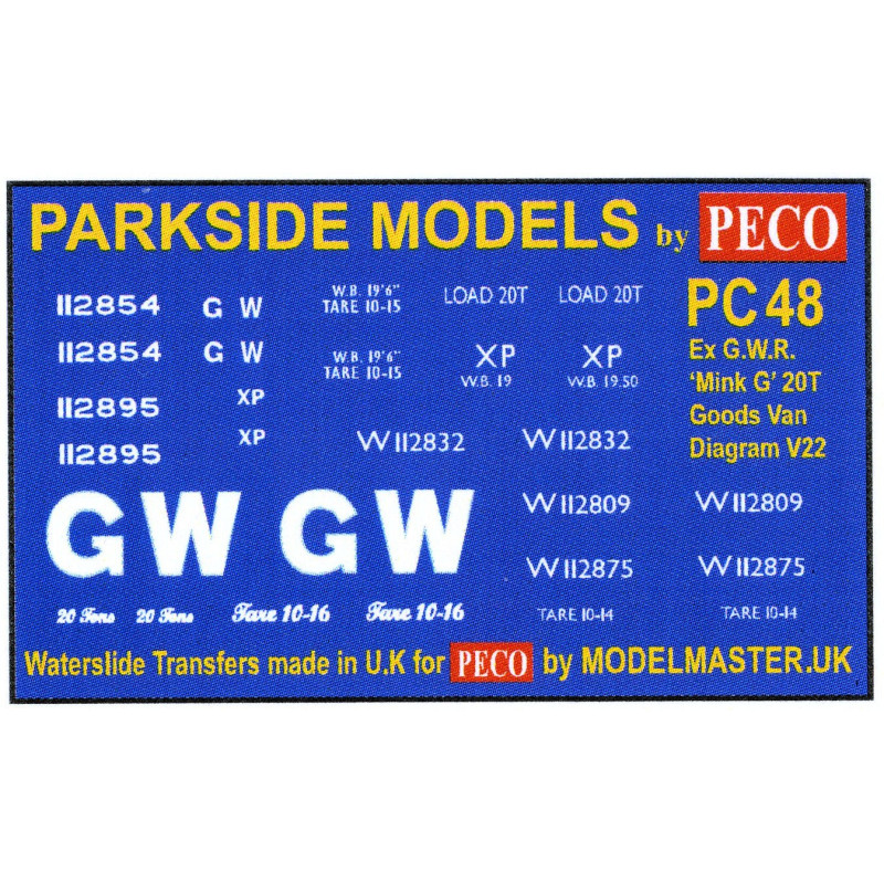 MMPC48  Transfers for ex G.W.R. 'Mink G' Goods Van