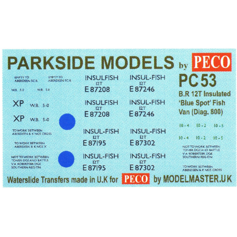 MMPC53  Transfers for B.R. 12T Insulated Fish Van ('Blue Spot')