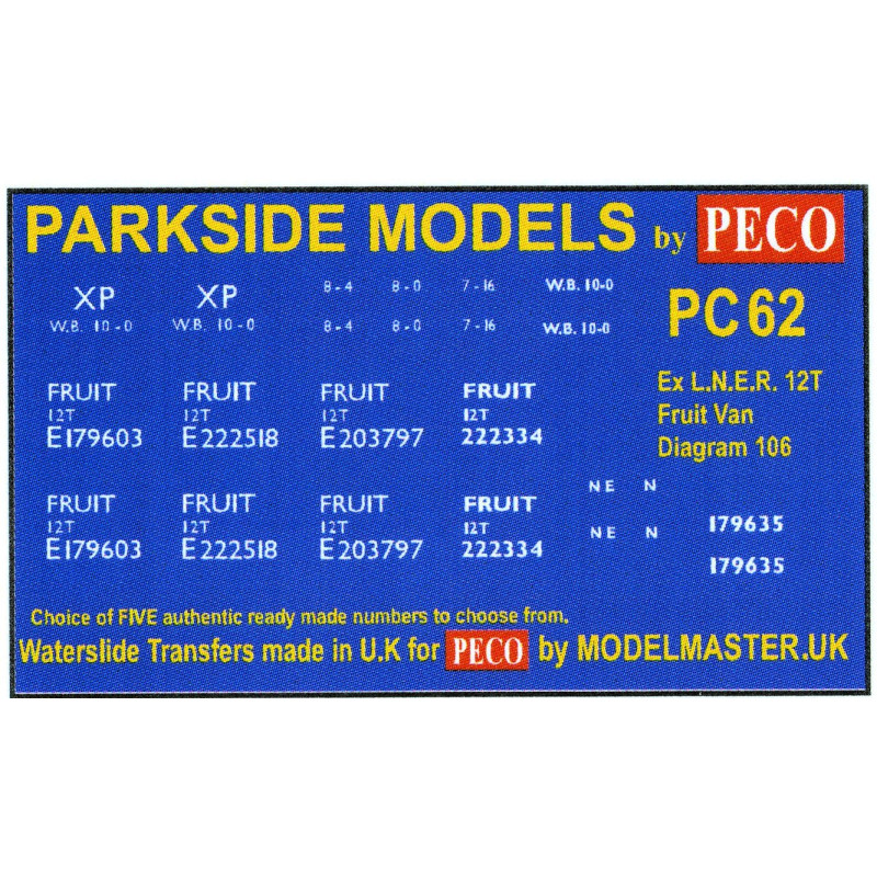 MMPC62  Transfers for ex L.N.E.R. 12T Fruit Van