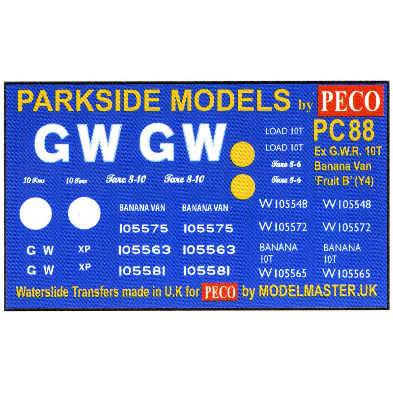 MMPC88  Transfers for ex G.W.R. 'Fruit B' Banana Van