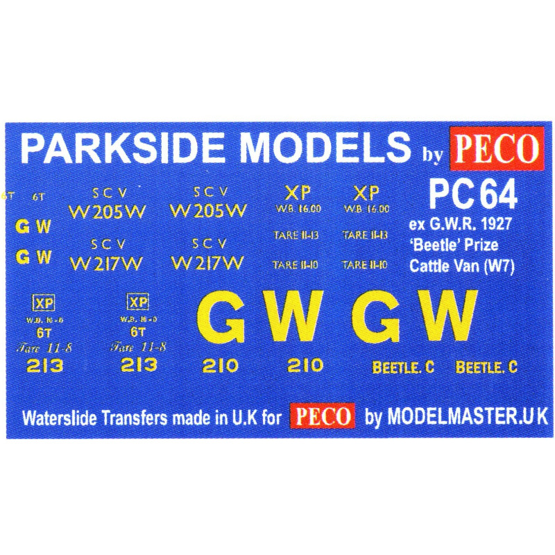 MMPC64  Transfers for ex G.W.R. 'Beetle' 1927 Prize Cattle Van