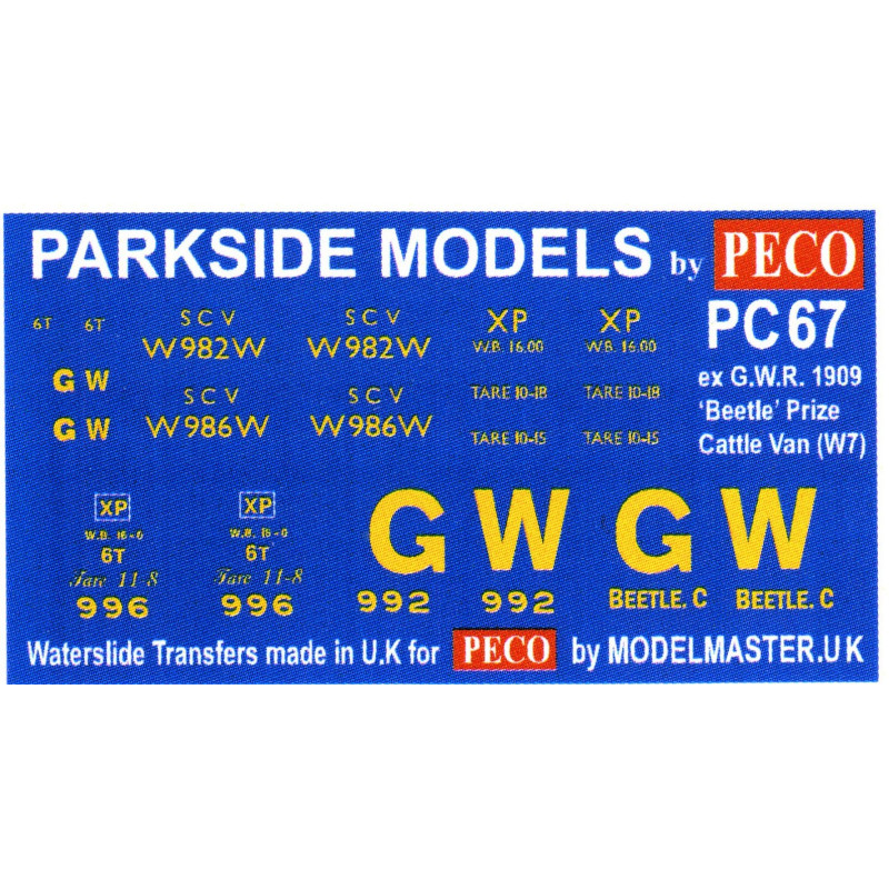 MMPC67  Transfers for ex G.W.R. 'Beetle' 1909 Prize Cattle Van