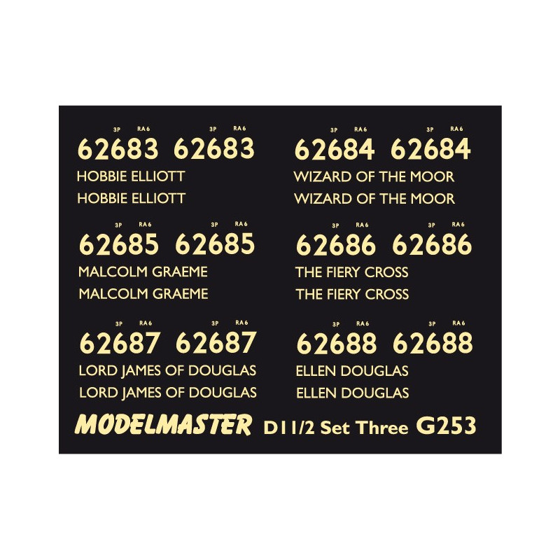 G253 Class D11/2 4-4-0 Names & Numbers SET THREE  Cream
