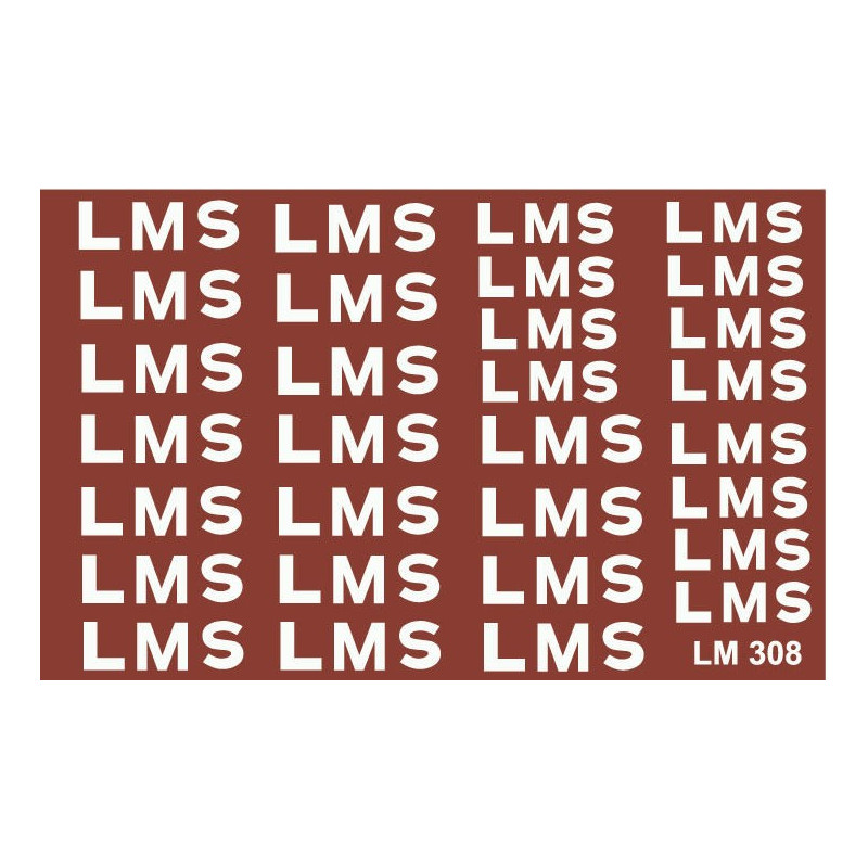 LM308 L.M.S. Sheet of large 16" lettering for wagons as used between 1923 and 1936.