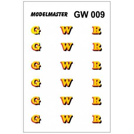 GW009 G.W.R. Three pairs 'G W R' Loco Lettering (Yellow shaded Red & Black)