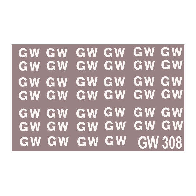 GW308 Great Western Railway. Sheet of large 16" lettering for wagons as used between 1923 and 1936.