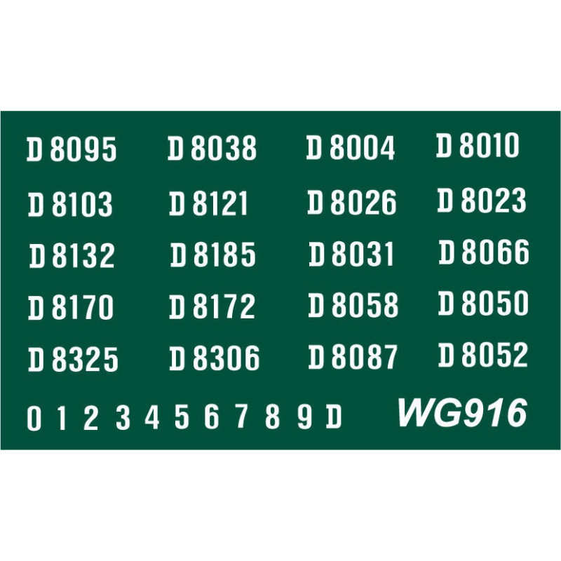 WG916 2 each x Twenty Ready Made Number Sets for E.E. Type 1, Bo-Bo, D8000 series, WHITE