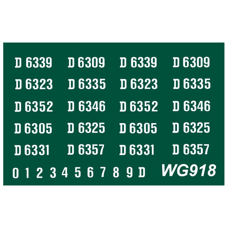 WG918 4 each x Ten Ready Made Number Sets for N.B DH Type 1, Bo-Bo, D6300 series, WHITE