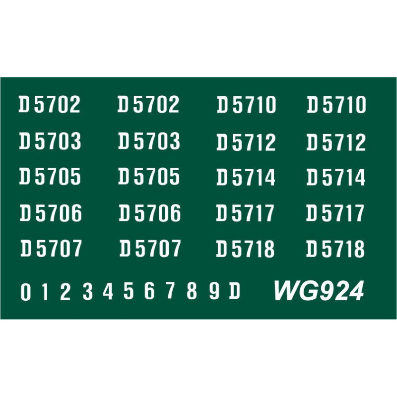 WG924 4 each x Ten Ready Made Number Sets for Metrovick Co-Bo, D5700 series, WHITE