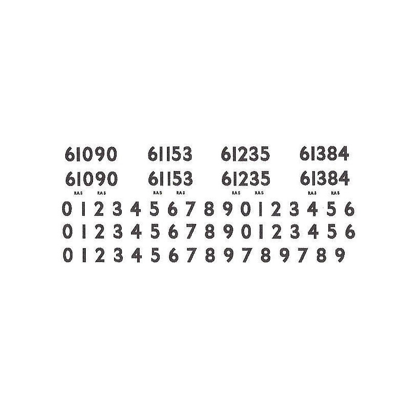 G802 Smoke Box & Cab Side Numbers (including spares) for Ex LNER Class B1 4-6-0, Nos. 61090, 61153, 61235, 61384.